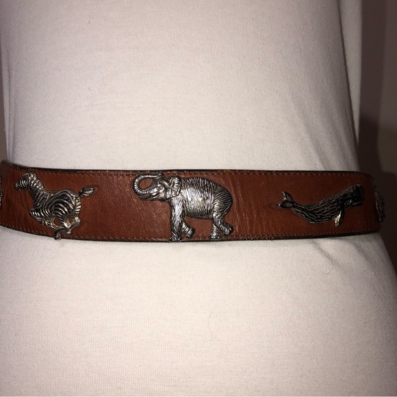 Vintage Wild Animal Studded Brown Leather Belt Unisex - Picture 3 of 9